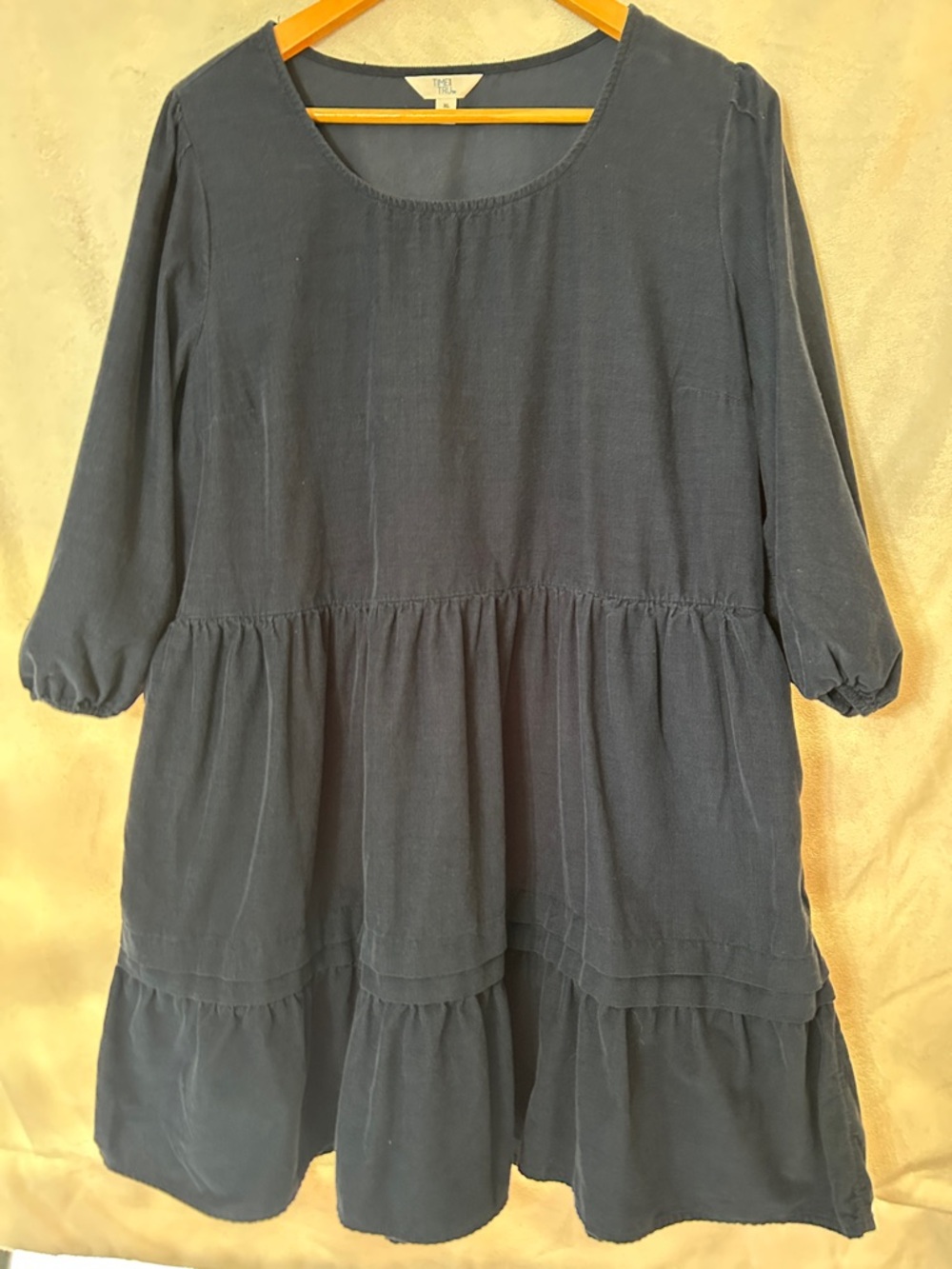 Time and Tru Navy Scoop Neck Tiered Corduroy Midi Dress